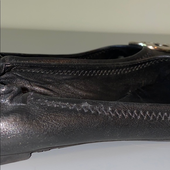 Tory Burch Reva Black Leather Silver Logo Flats - Picture 9 of 9